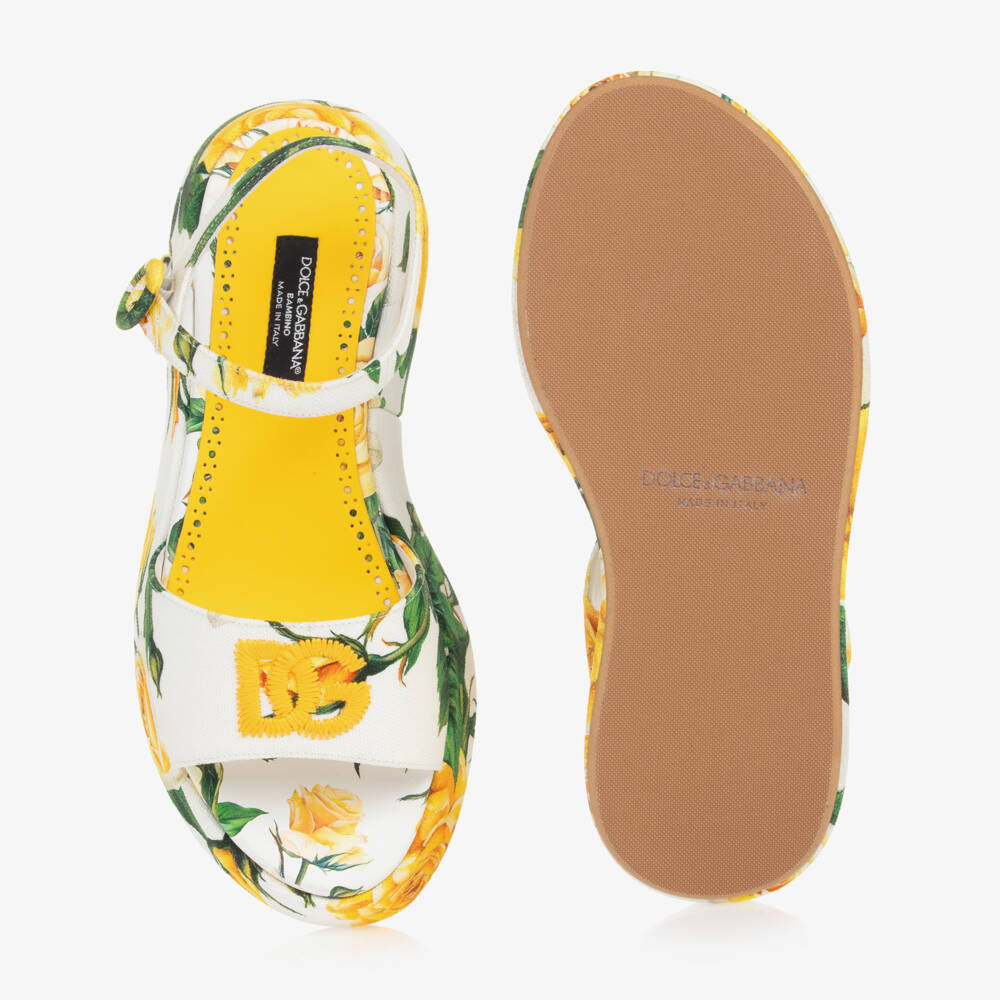 Dolce & Gabbana-صندل كانفاس لون أبيض وأصفر للمراهقات | Childrensalon Outlet