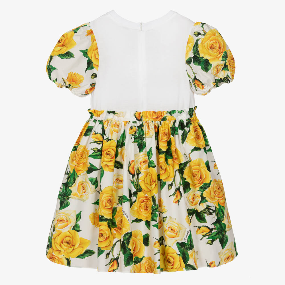 Dolce & Gabbana - Teen Girls Yellow Rose Print Cotton Dress