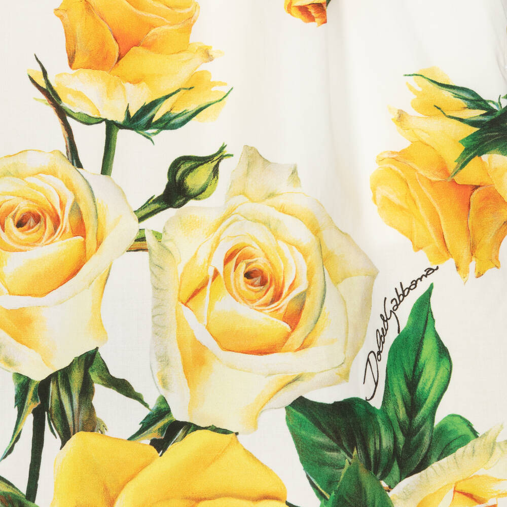 Dolce & Gabbana-Teen Girls Yellow Rose Print Cotton Shorts | Childrensalon Outlet