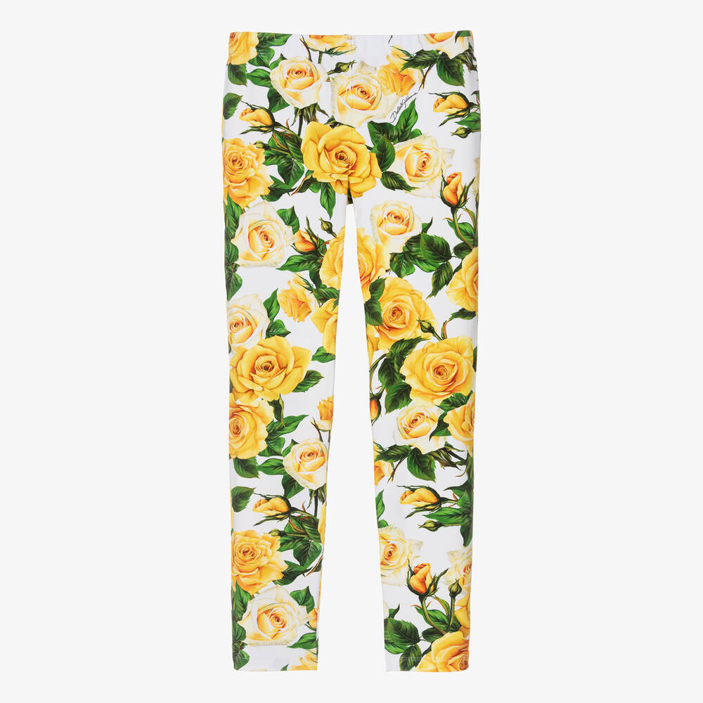 Dolce Gabbana Teen Girls Yellow Rose Print Leggings Childrensalon Outlet