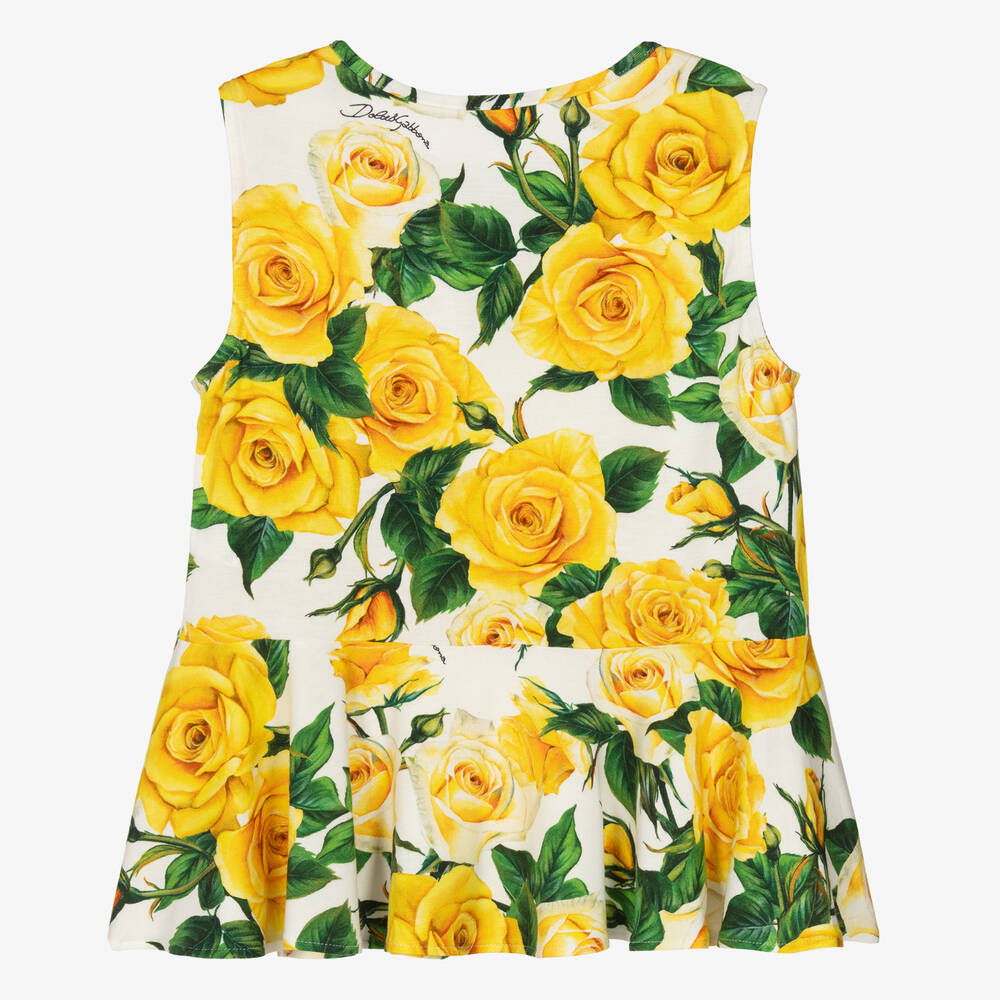 Dolce & Gabbana-Teen Girls Yellow Rose Print Viscose Top | Childrensalon Outlet