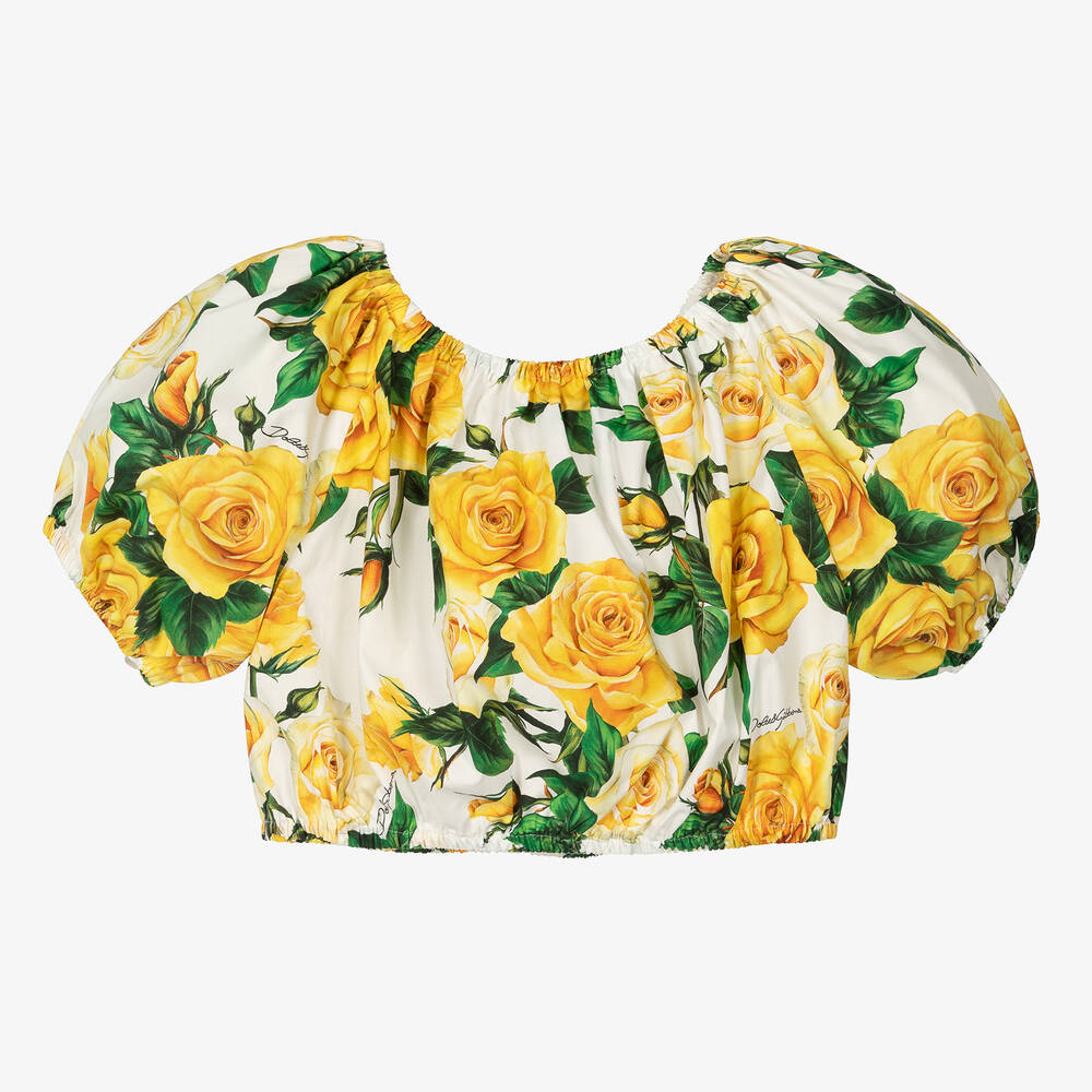 Dolce & Gabbana-Teen Girls Yellow Roses Cotton Blouse | Childrensalon Outlet