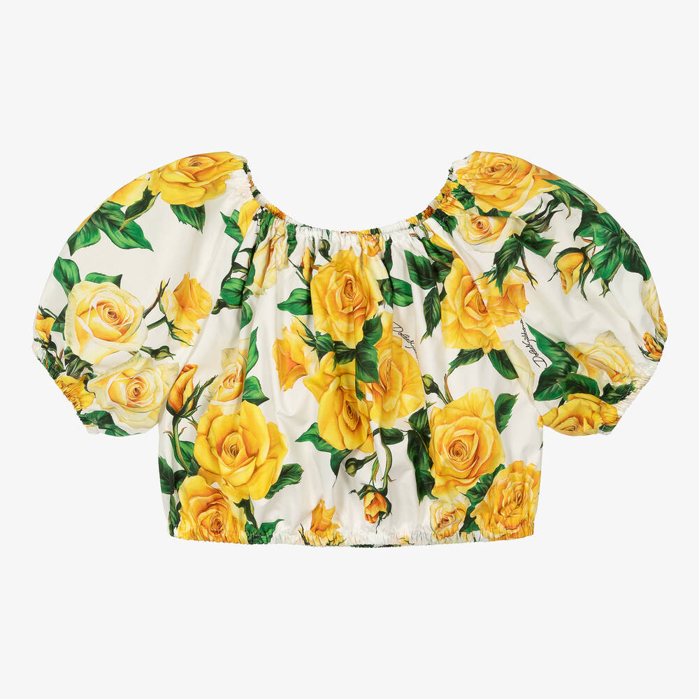 Dolce & Gabbana-Teen Girls Yellow Roses Cotton Blouse | Childrensalon Outlet