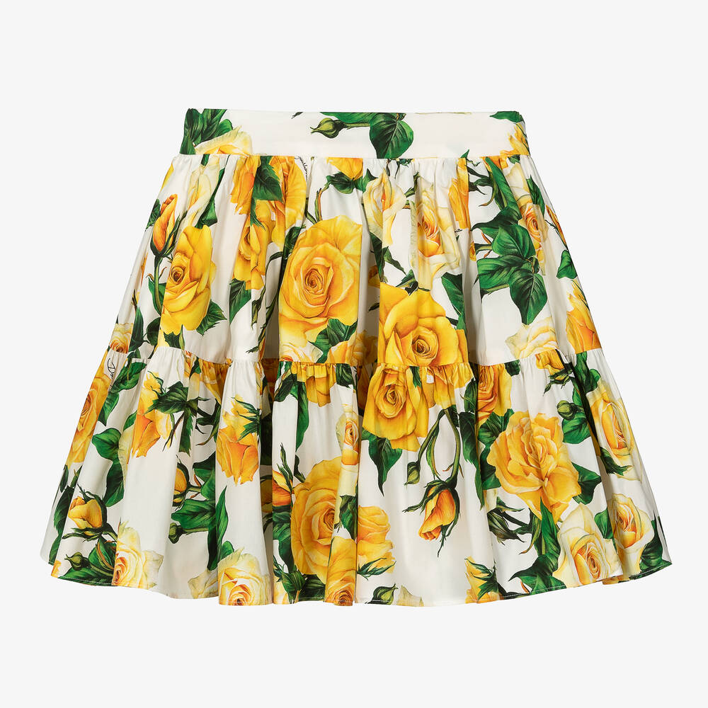 Dolce & Gabbana-Teen Girls Yellow Roses Cotton Skirt | Childrensalon Outlet