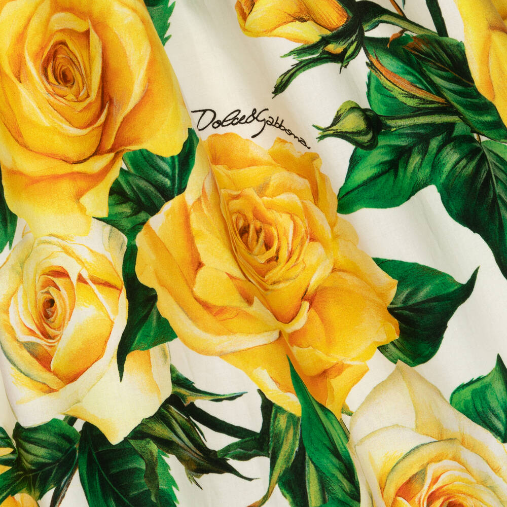 Dolce & Gabbana-Teen Girls Yellow Roses Poplin Dress | Childrensalon Outlet