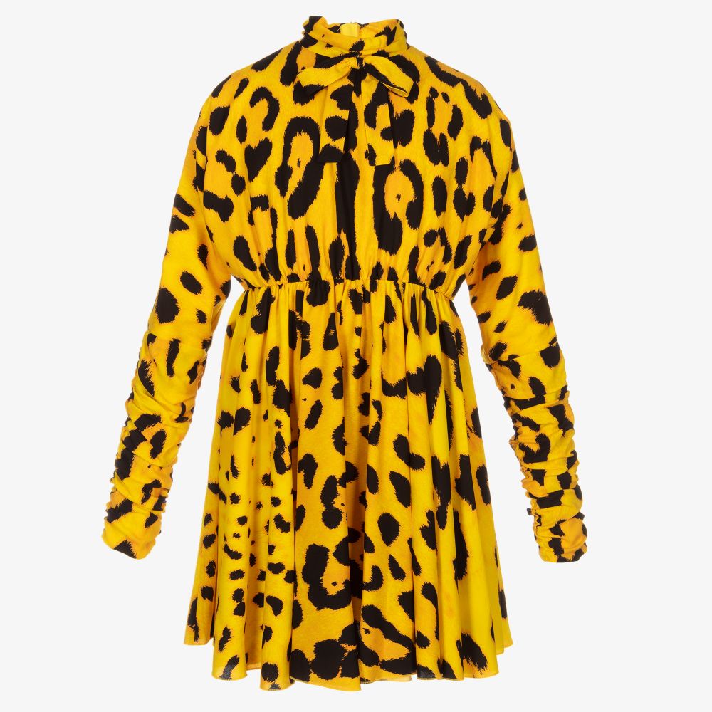 Yellow leopard store print shirt dress