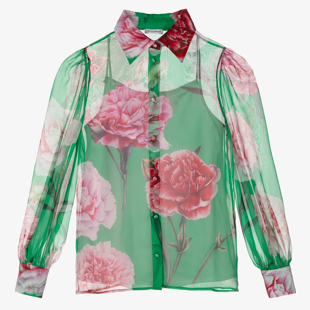 Dolce & Gabbana - Зеленая блузка из шелка и шифона для подростков | Childrensalon