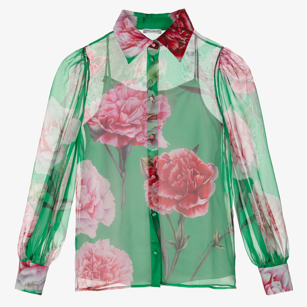 Dolce & Gabbana - Teen Green Silk Chiffon Blouse | Childrensalon