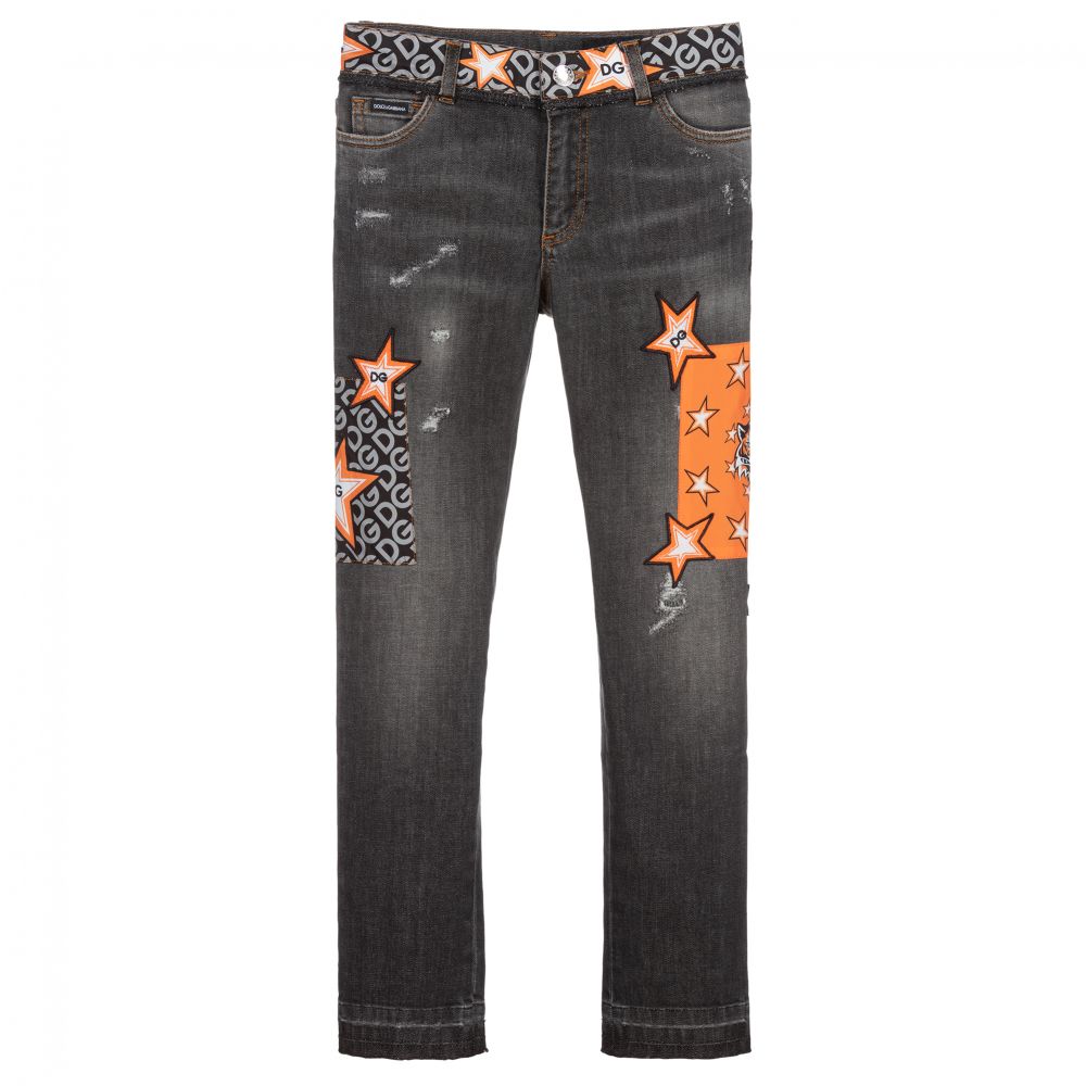 Dolce & Gabbana - Teen Grey & Orange Logo Jeans | Childrensalon