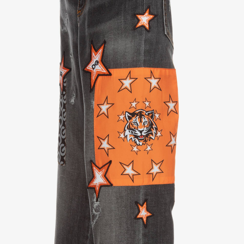 Dolce & Gabbana-Teen Grey & Orange Logo Jeans | Childrensalon Outlet