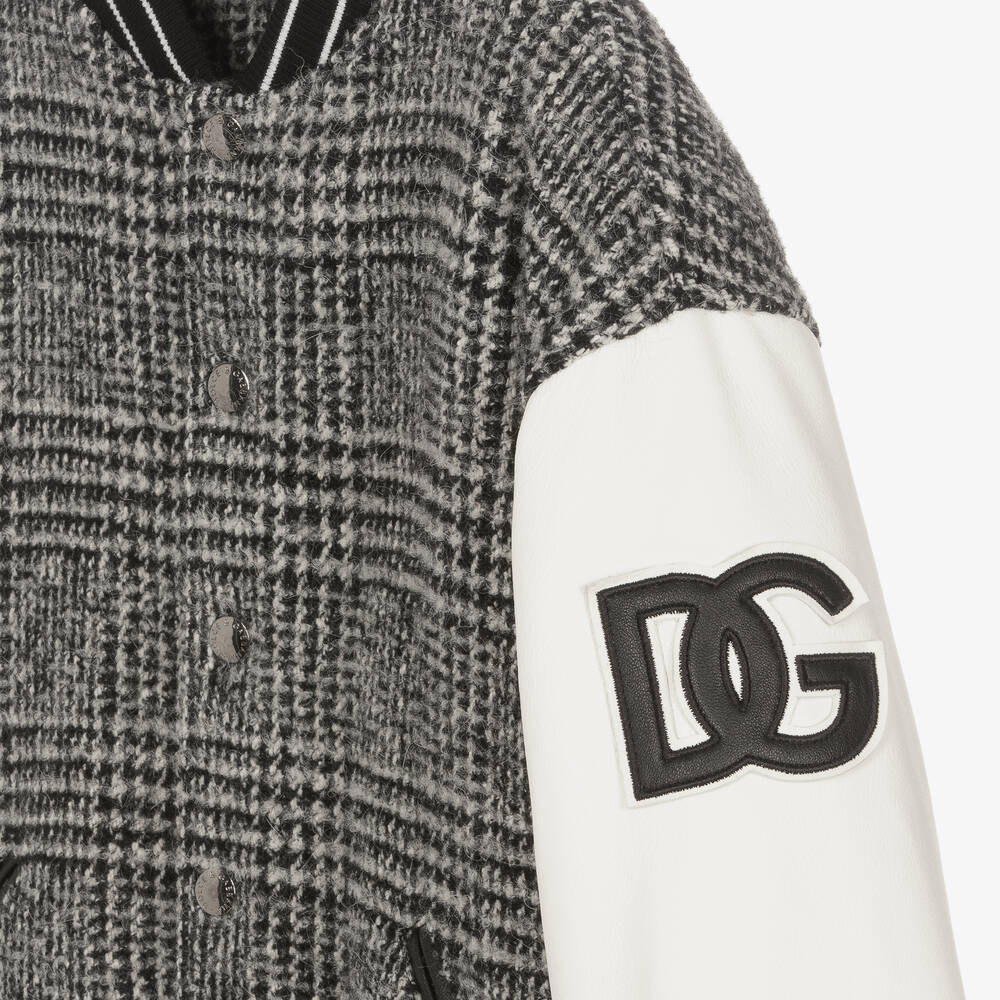 Dolce & Gabbana-Серая шерстяная куртка в клетку для подростков | Childrensalon Outlet