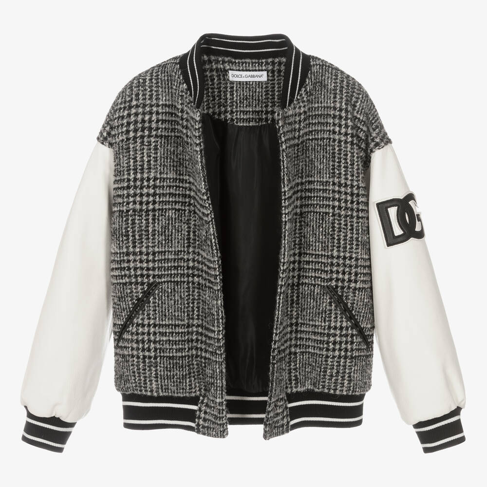 Dolce & Gabbana-Серая шерстяная куртка в клетку для подростков | Childrensalon Outlet