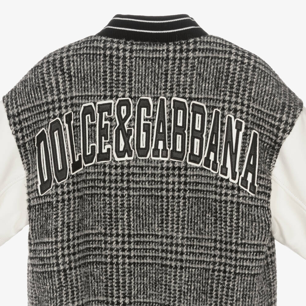 Dolce & Gabbana-Серая шерстяная куртка в клетку для подростков | Childrensalon Outlet