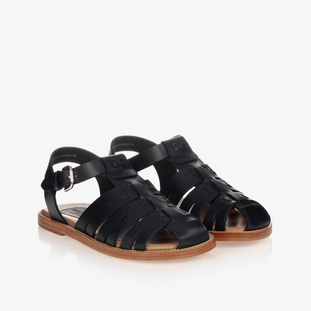 Dolce & Gabbana-صندل جلد لون كحلي تينز ولادي | Childrensalon Outlet