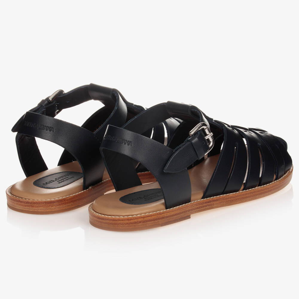 Dolce & Gabbana-Teen Navy Blue Logo Sandals | Childrensalon Outlet