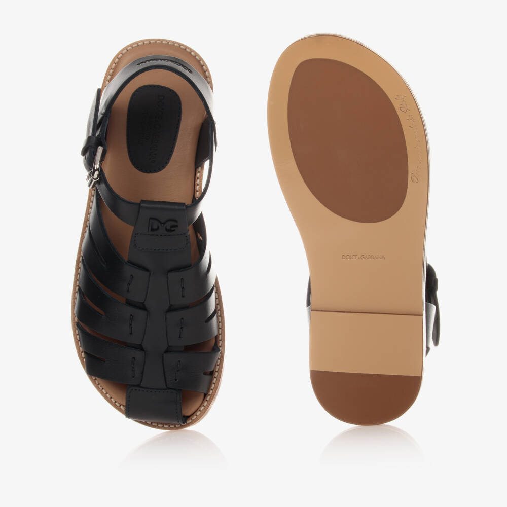 Dolce & Gabbana-Teen Navy Blue Logo Sandals | Childrensalon Outlet