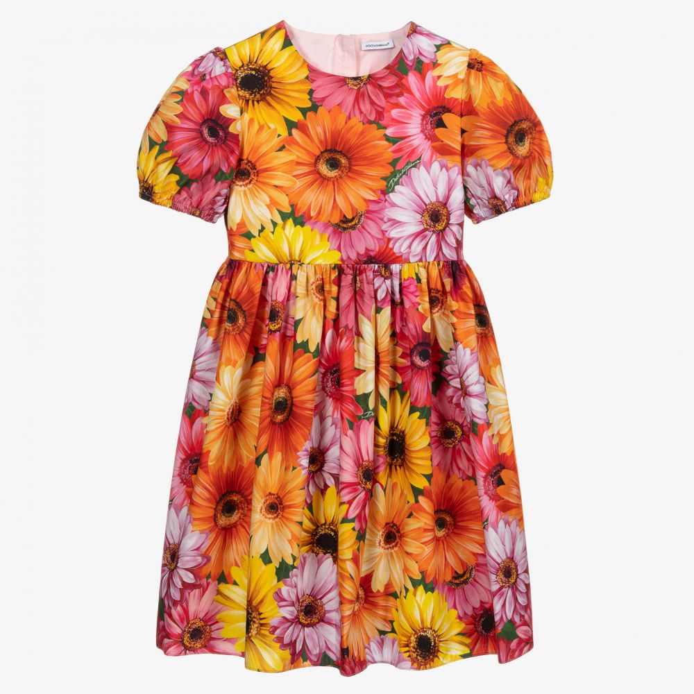 Dolce & Gabbana-Оранжевое платье с герберами для подростков | Childrensalon Outlet