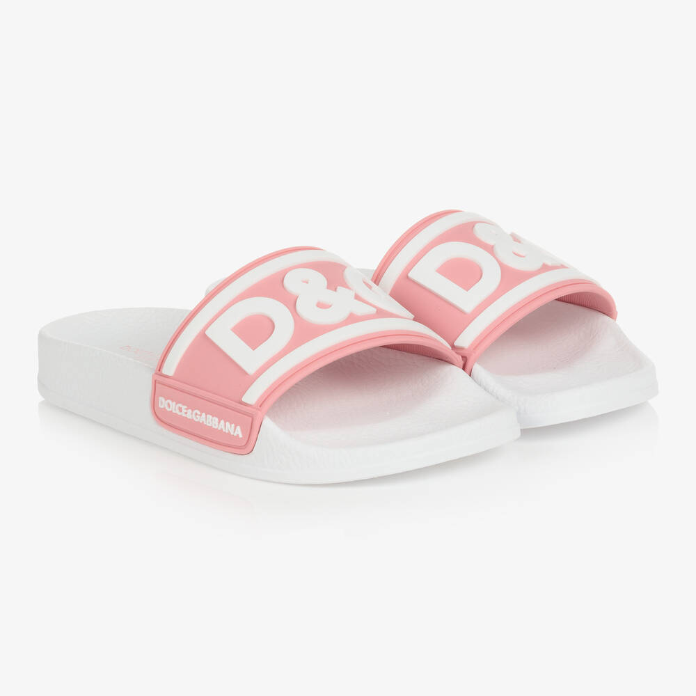 Dolce & Gabbana - Teen Pale Pink Logo Sliders | Childrensalon