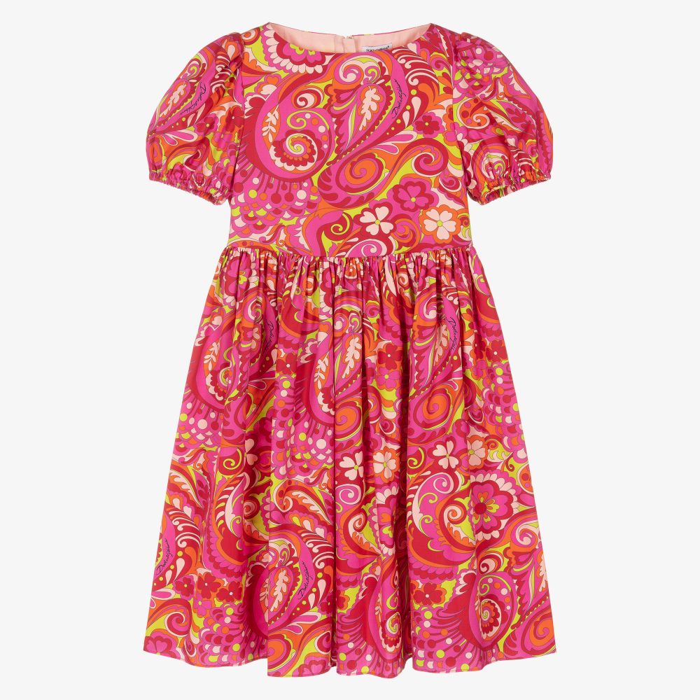 Dolce & Gabbana - Robe rose à fleurs/motif cachemire Ado | Childrensalon