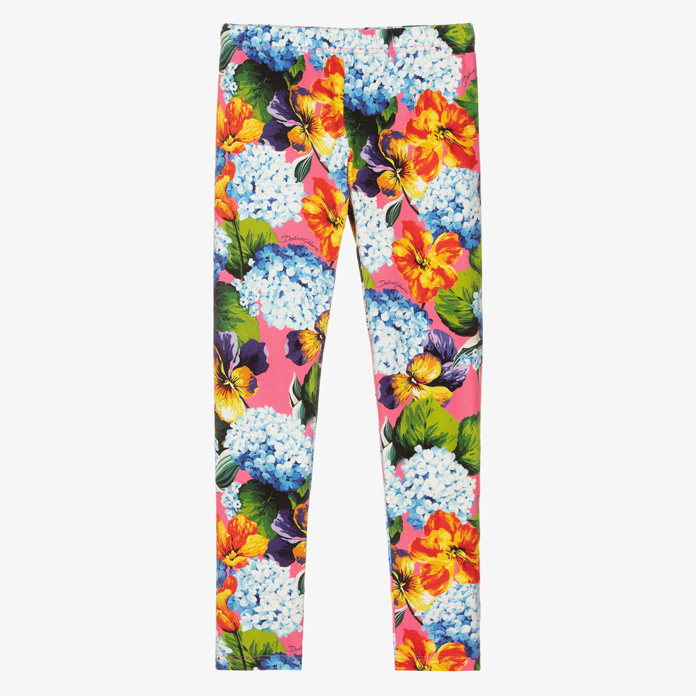 Dolce & Gabbana-Розовые легинсы с гортензиями для подростков | Childrensalon Outlet