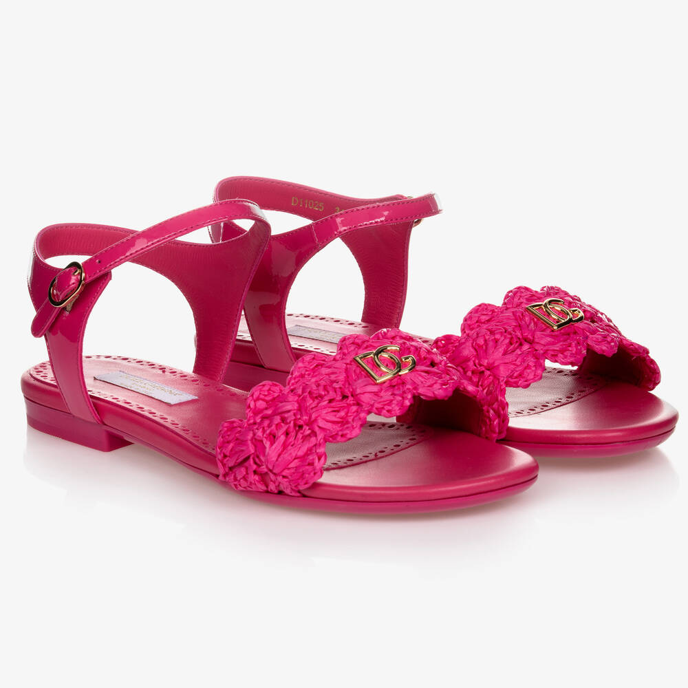 Dolce & Gabbana - Sandales roses en raphia Ado | Childrensalon