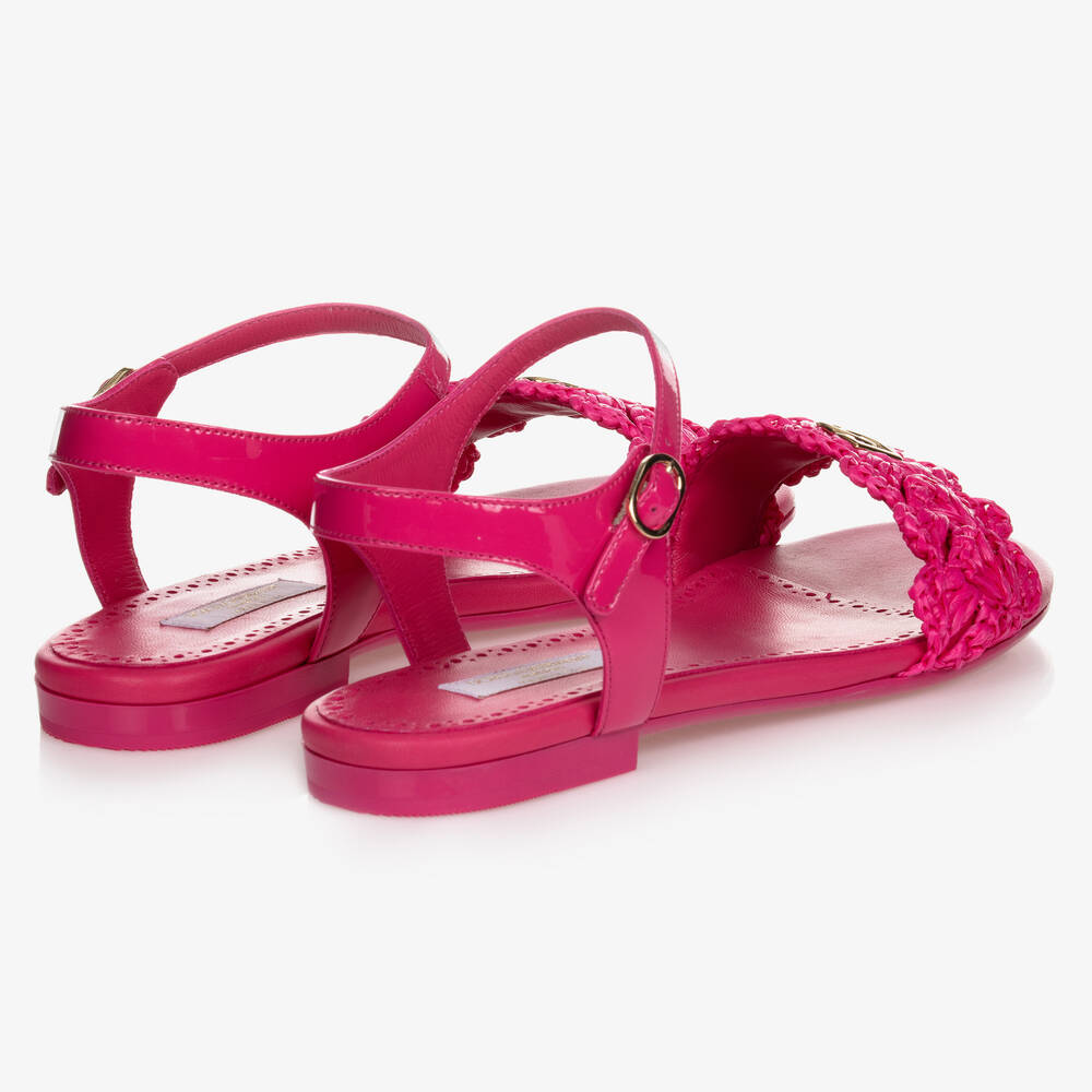 Dolce & Gabbana-Teen Pink Raffia Logo Sandals | Childrensalon Outlet