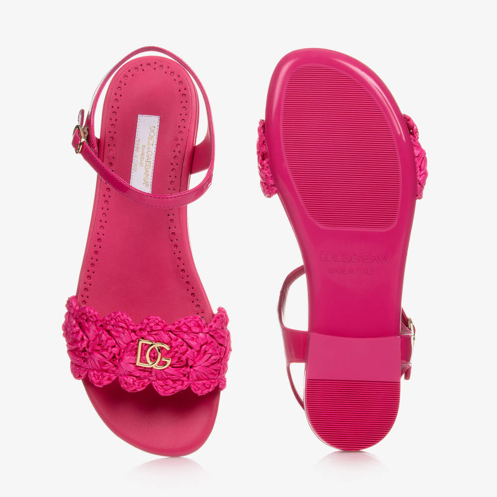 Dolce & Gabbana-Teen Pink Raffia Logo Sandals | Childrensalon Outlet