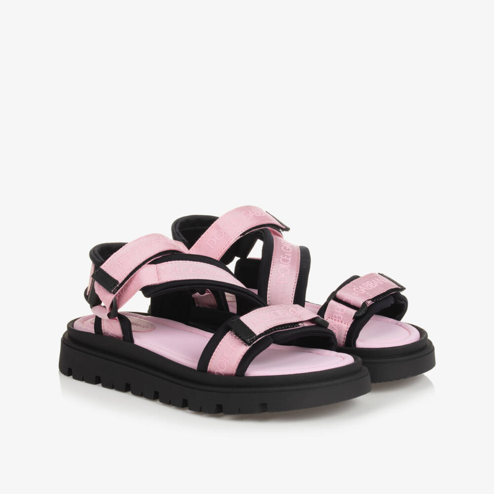 Dolce & Gabbana-صندل قطن وفيسكوز لون زهري وأسود للمراهقات | Childrensalon Outlet