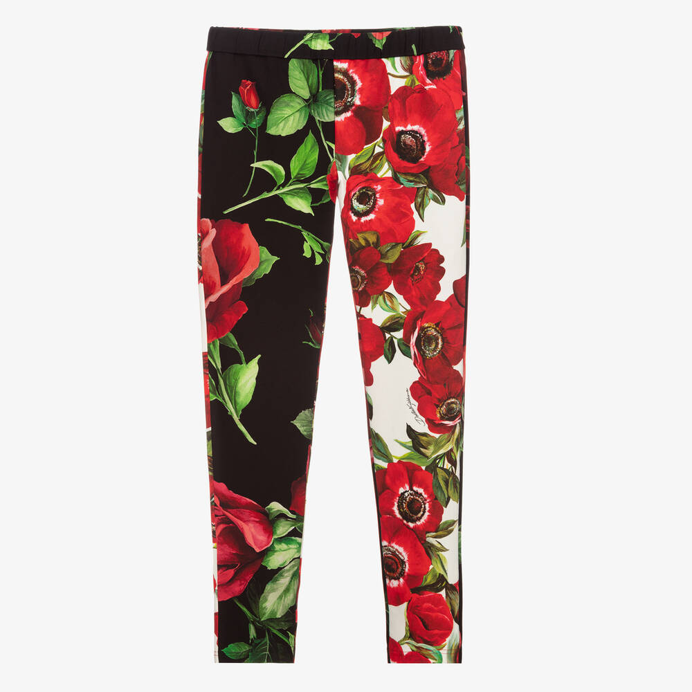 Dolce & Gabbana-ليغنغز تينز بناتي قطن جيرسي لون أحمر وأسود | Childrensalon Outlet
