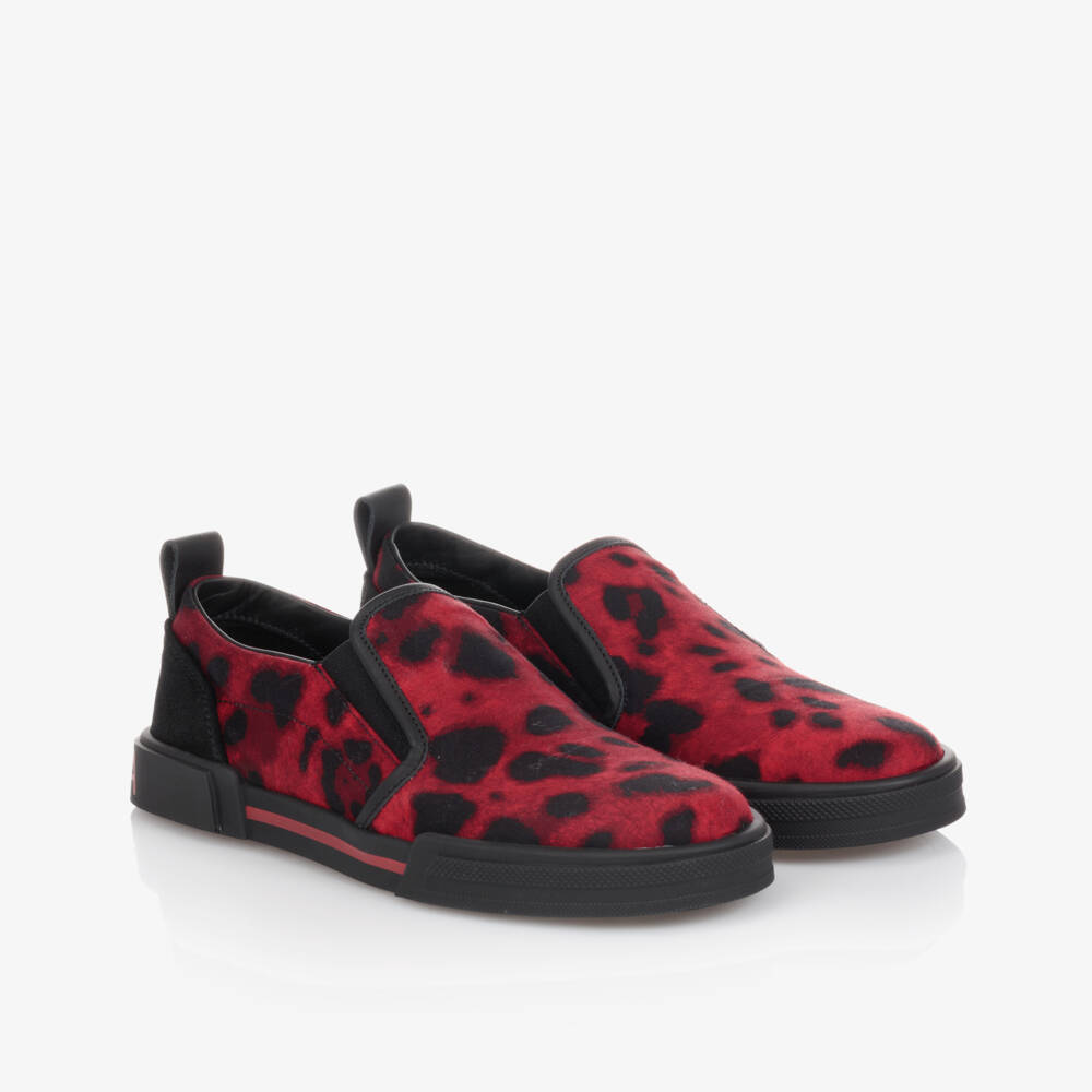 Dolce & Gabbana-حذاء تينز ولادي سهل الانتعال قطن كانفاس لون أحمر وأسود | Childrensalon Outlet