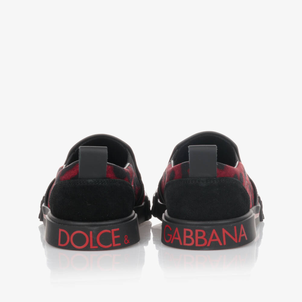 Dolce & Gabbana-Красно-черные слипоны для подростков | Childrensalon Outlet