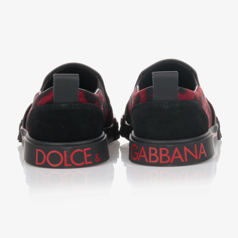 Dolce & Gabbana-حذاء تينز ولادي سهل الانتعال قطن كانفاس لون أحمر وأسود | Childrensalon Outlet