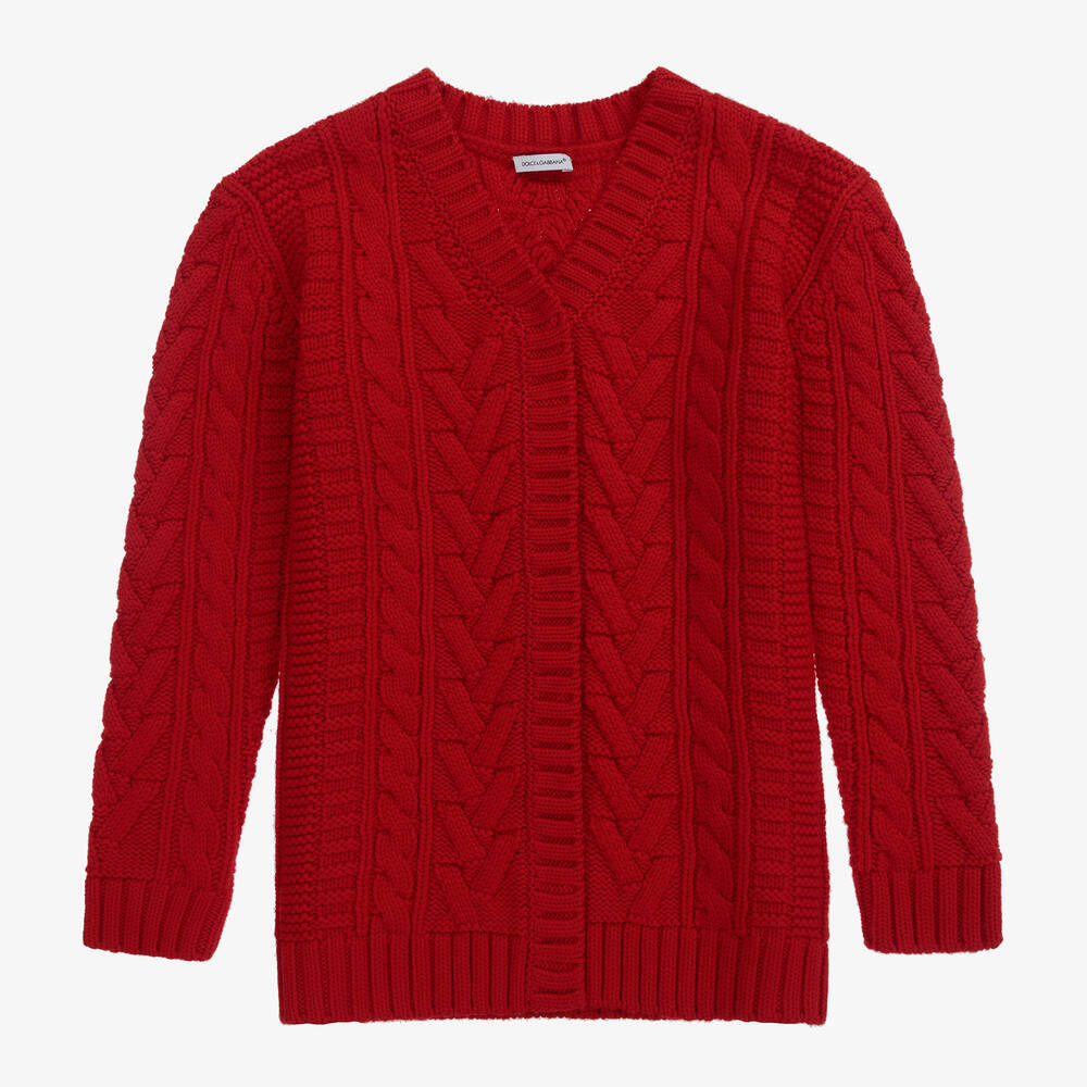 Dolce & Gabbana - Teen Red Cable Knit Cardigan | Childrensalon