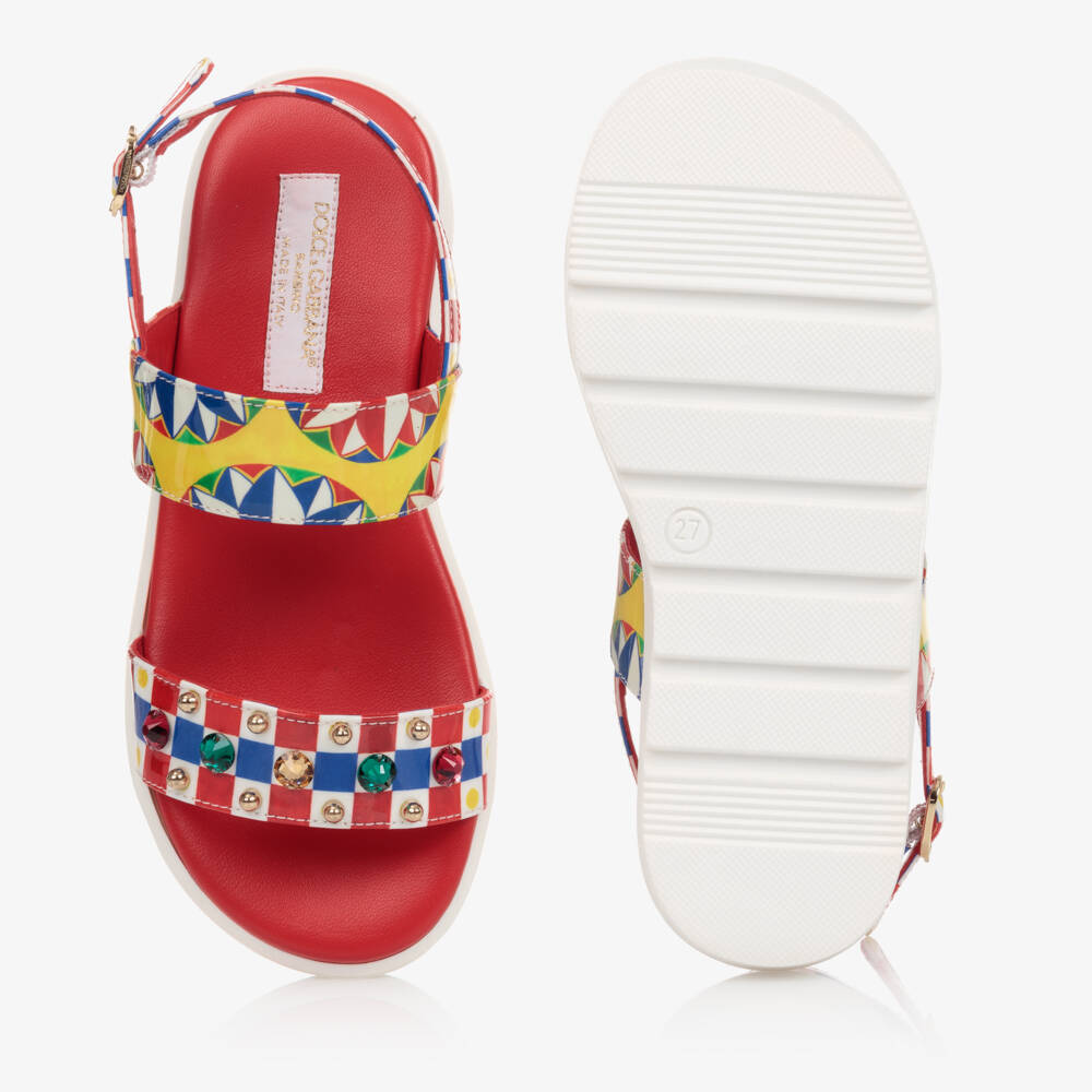 Dolce \u0026 Gabbana - Sandalias rojas con estampado Carretto para adolescente |  Childrensalon Outlet