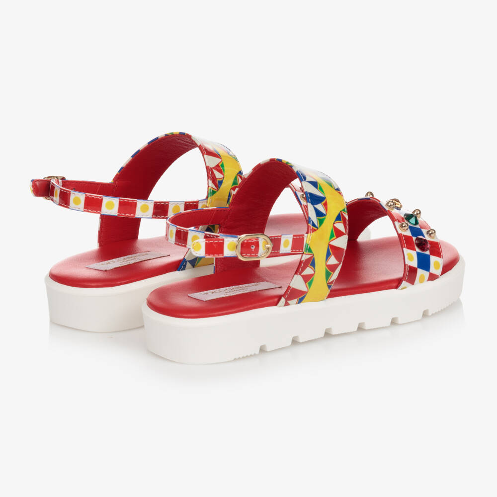 Dolce \u0026 Gabbana - Sandalias rojas con estampado Carretto para adolescente |  Childrensalon Outlet
