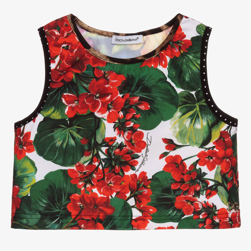 Dolce & Gabbana - Rotes Teen Badetop mit Blumen-Print | Childrensalon