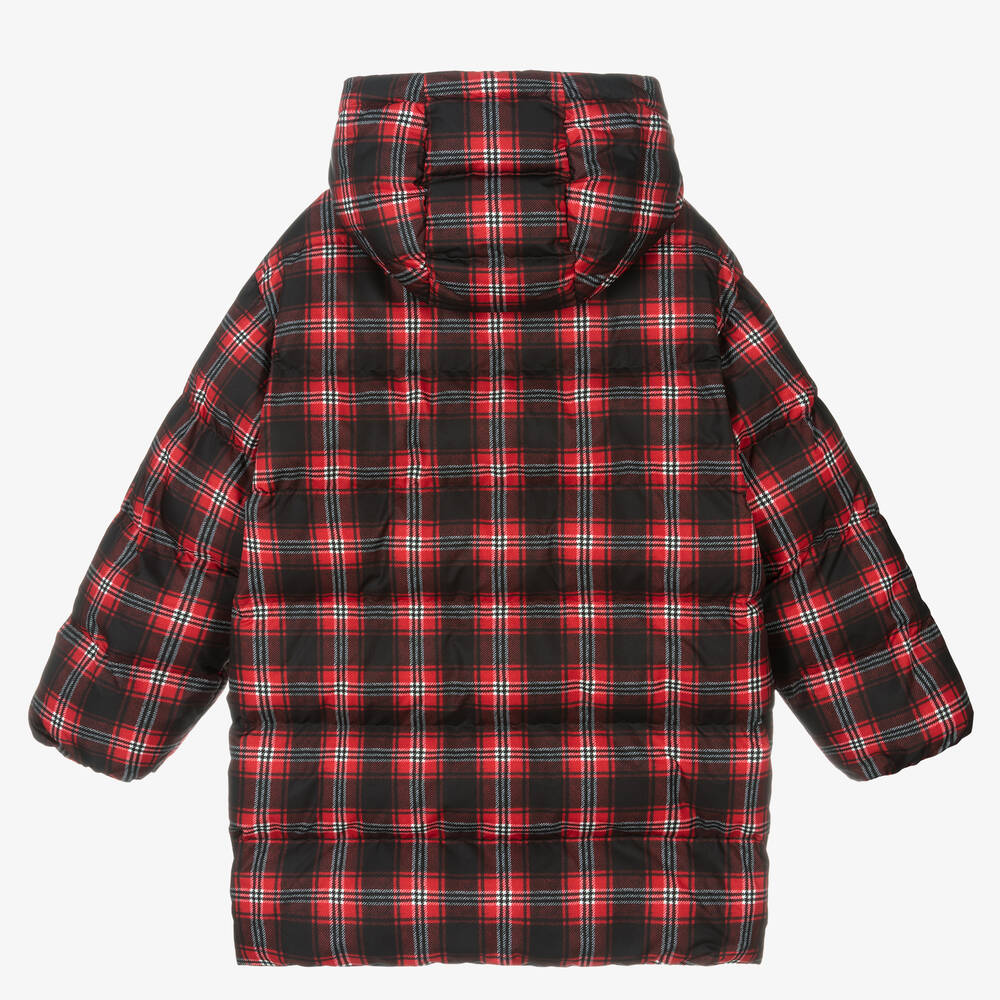 Dolce Gabbana Teen Red Tartan Puffer Coat