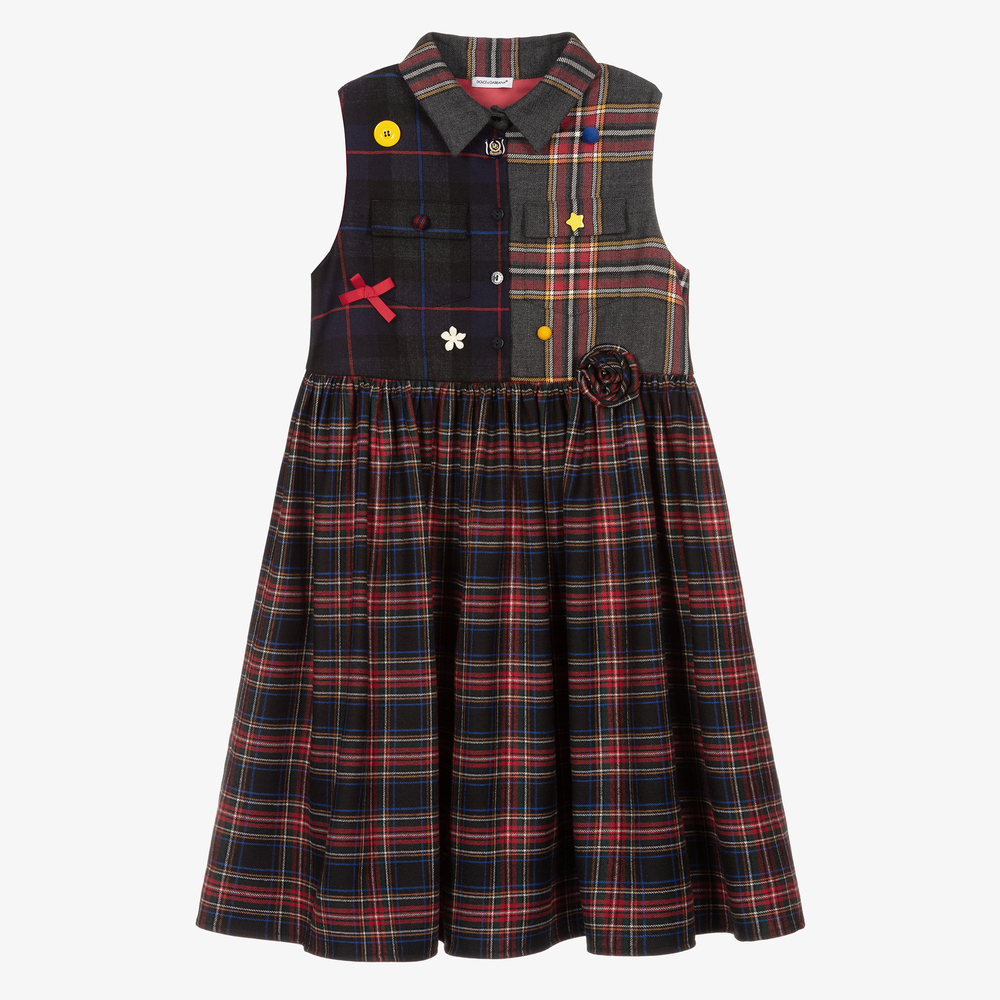 Dolce & Gabbana - Robe écossaise rouge en laine Ado  | Childrensalon