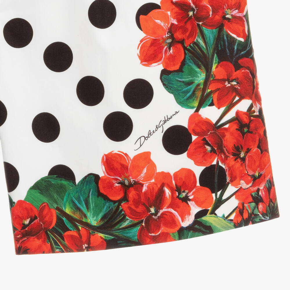 Dolce & Gabbana-شورت تينز بناتي قطن لون أحمر و أبيض | Childrensalon Outlet