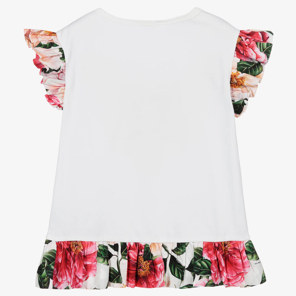 Dolce & Gabbana-Белая футболка с камелиями для подростков | Childrensalon Outlet