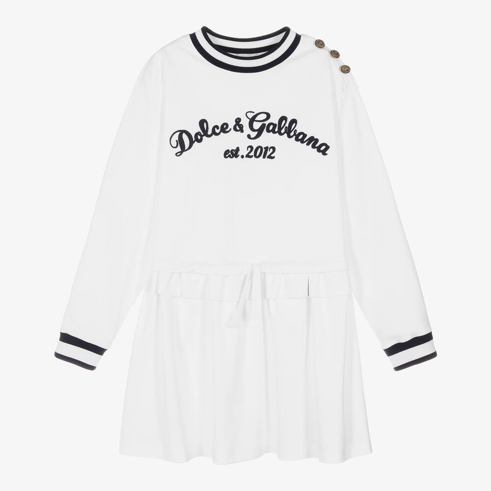 Dolce & Gabbana - فستان تينز بناتي قطن لون أبيض  | Childrensalon