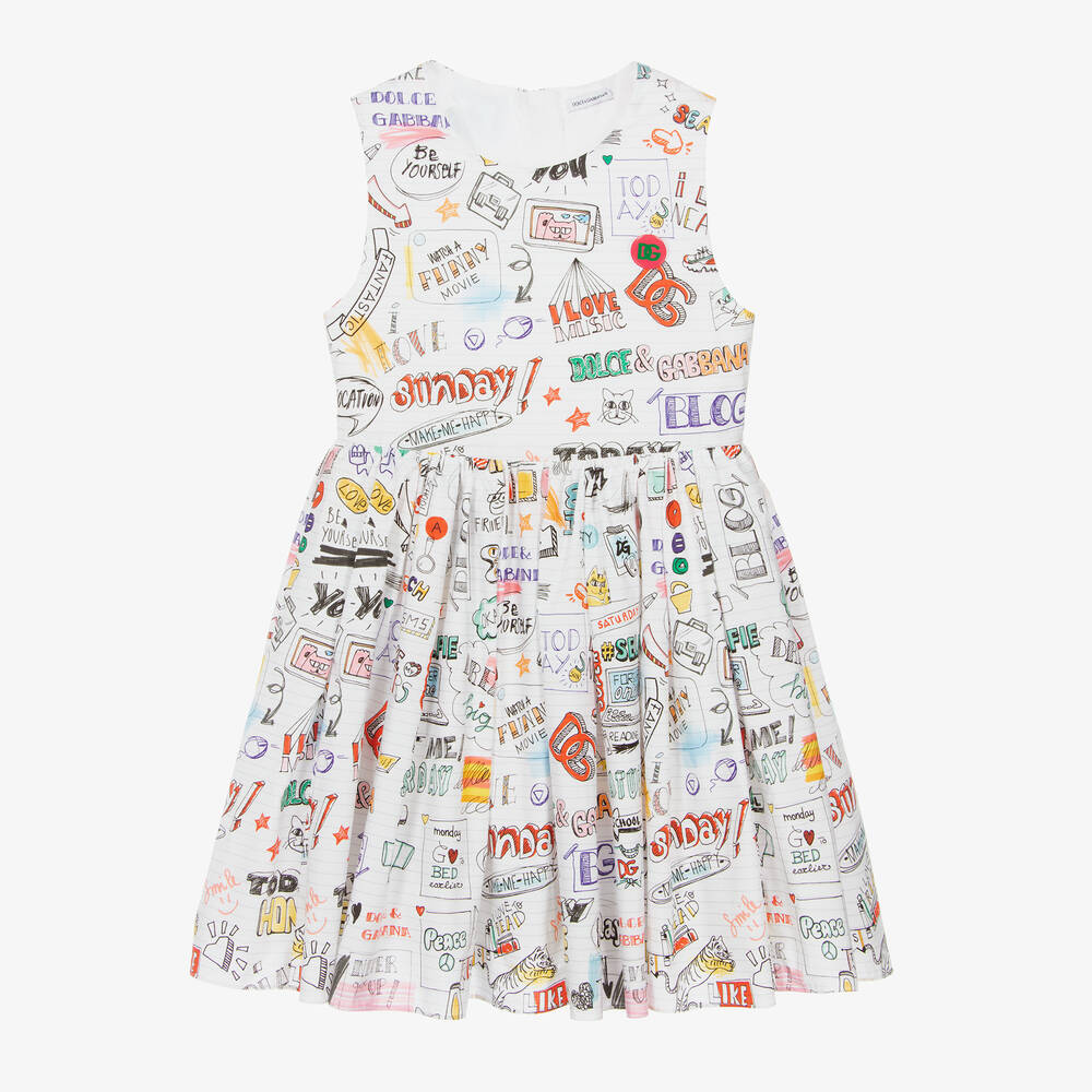 Dolce & Gabbana-فستان تينز قطن لون أبيض | Childrensalon Outlet