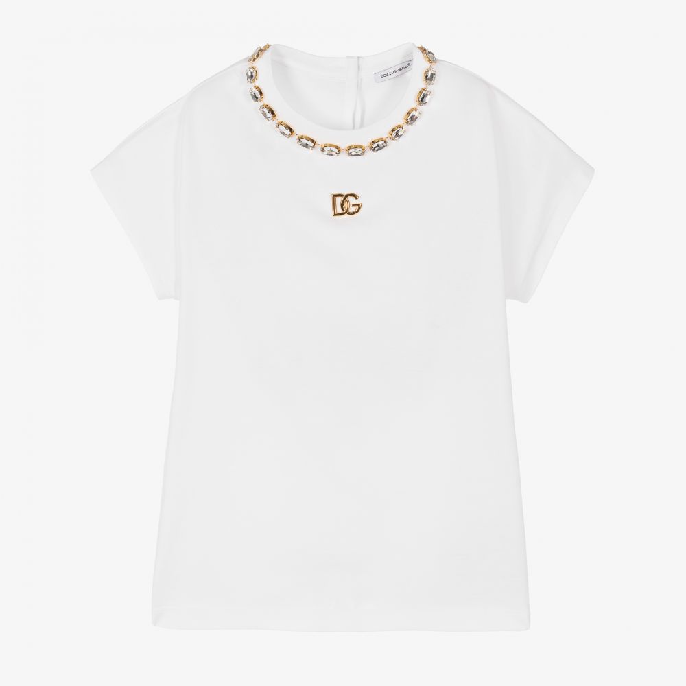 T shirt blanc strass DG Ado