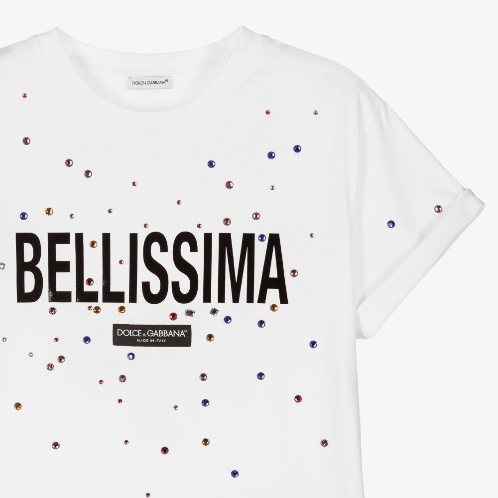 Dolce & Gabbana-Teen White Crystals T-Shirt | Childrensalon Outlet