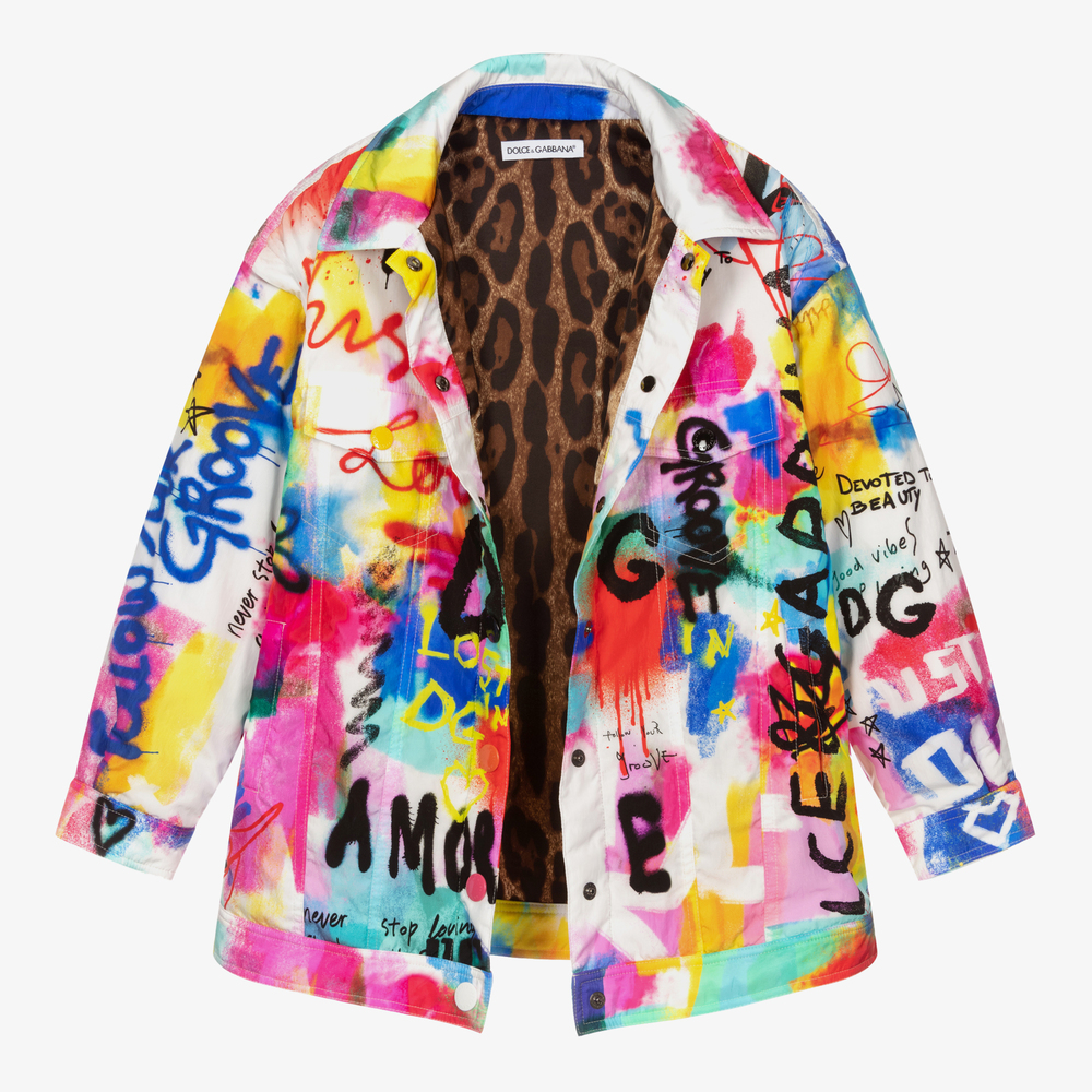 Dolce & Gabbana-Белая куртка с граффити для подростков | Childrensalon Outlet