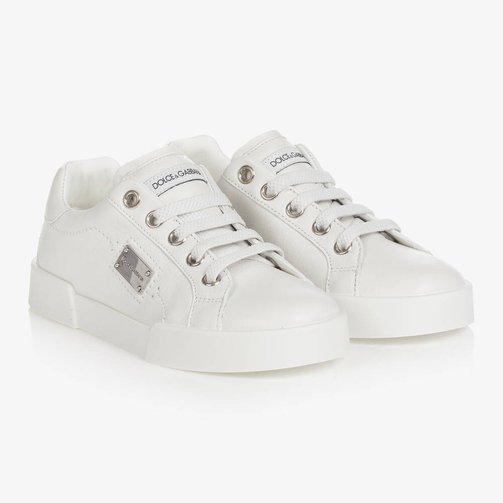 Dolce & Gabbana - Teen White Leather Lace-Up Trainers | Childrensalon