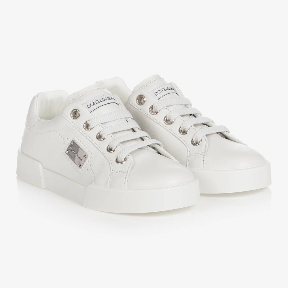 Dolce & Gabbana - Baskets cuir blanc à lacets ado | Childrensalon