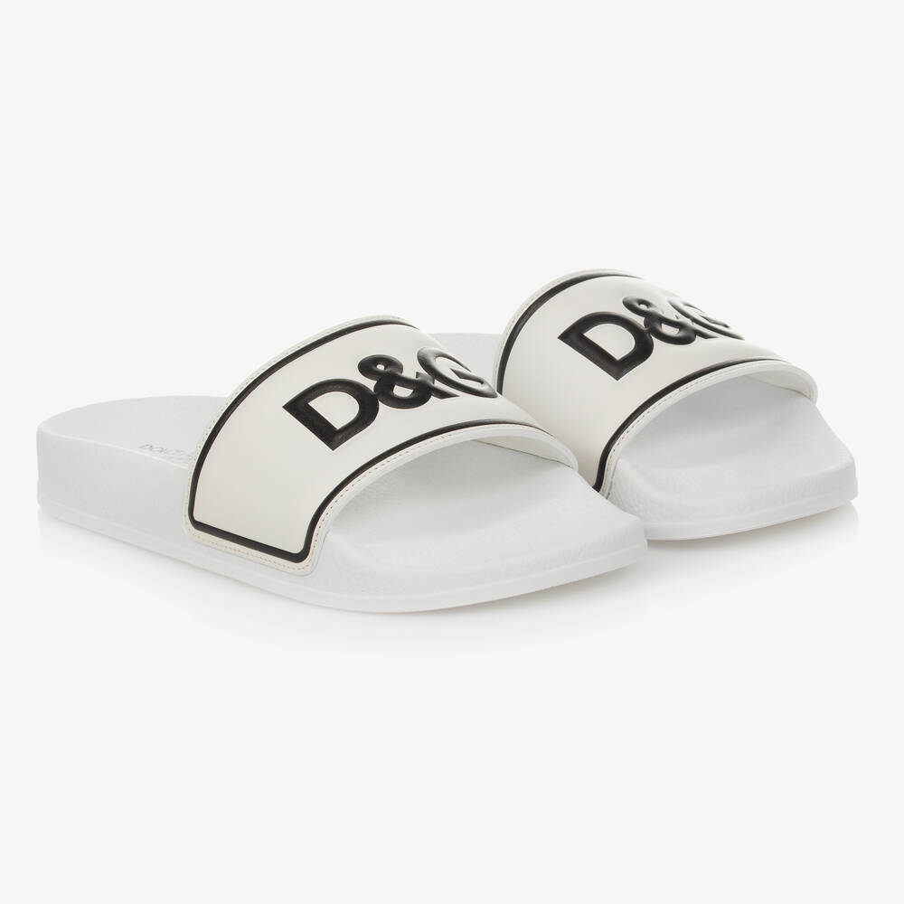 Dolce & Gabbana - Teen White Leather Sliders | Childrensalon