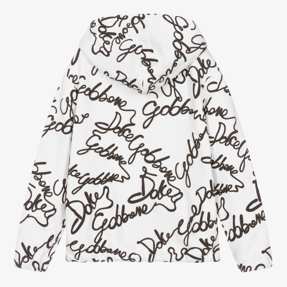 Dolce & Gabbana-توب هودي بسحّاب تينز بناتي قطن جيرسي لون أبيض | Childrensalon Outlet