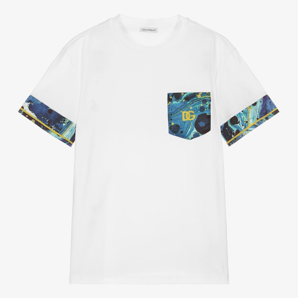 Dolce & Gabbana-Teen White Marble T-Shirt | Childrensalon Outlet